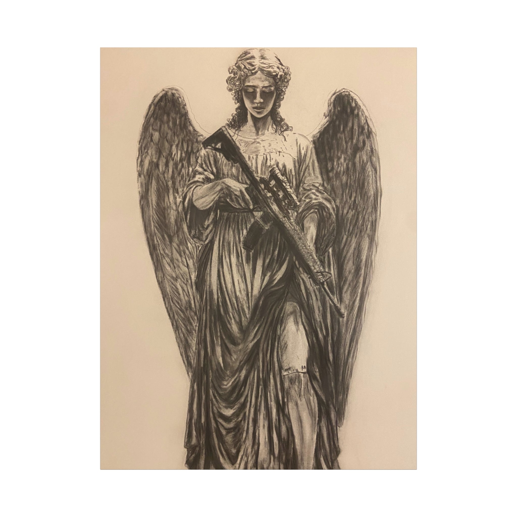 Angel with Rifle Matte Canvas Wall Art — Stretched 1.25"