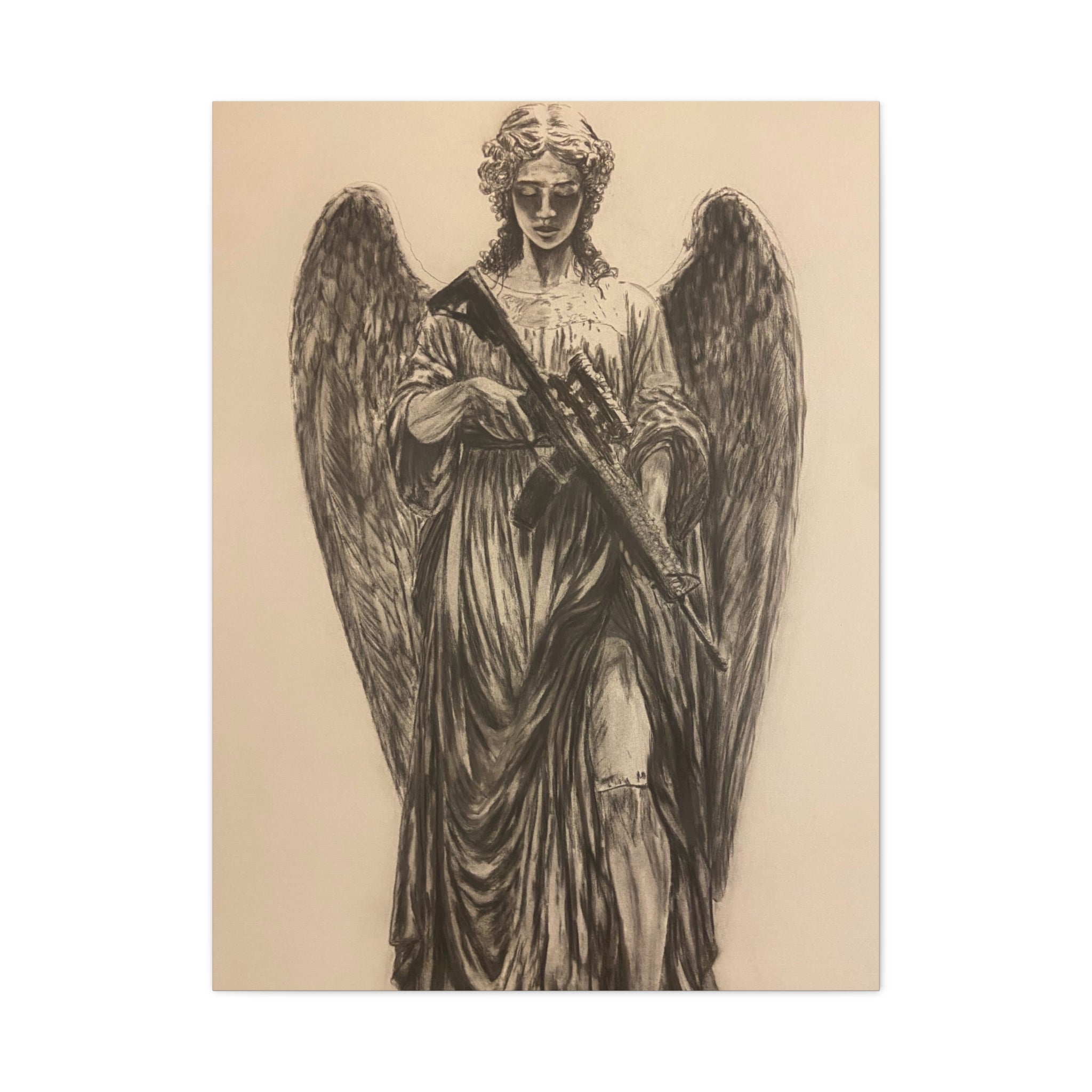 Angel with Rifle Matte Canvas Wall Art — Stretched 1.25"