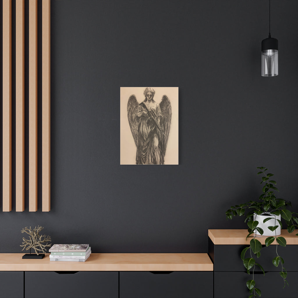 Angel with Rifle Matte Canvas Wall Art — Stretched 1.25"