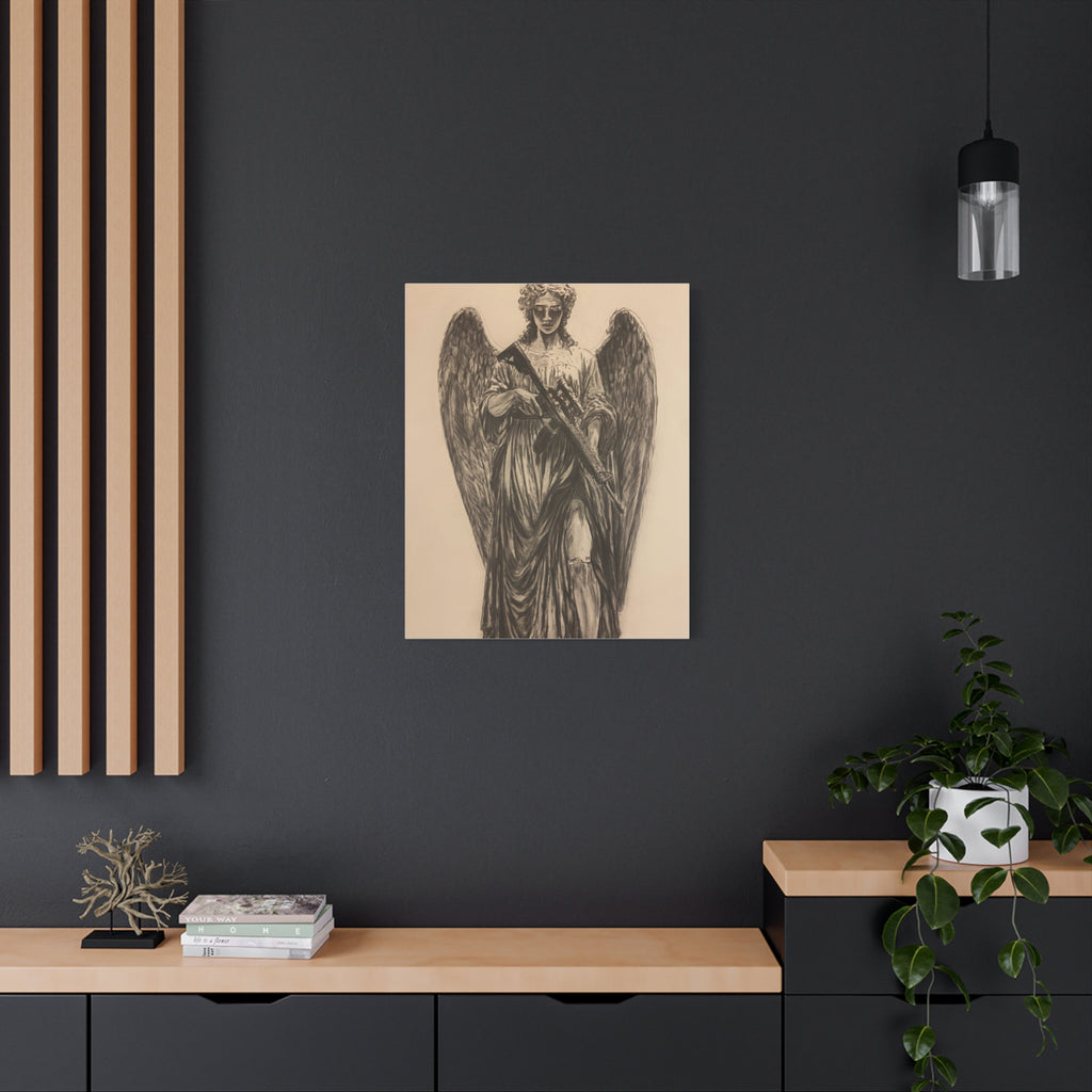 Angel with Rifle Matte Canvas Wall Art — Stretched 1.25"