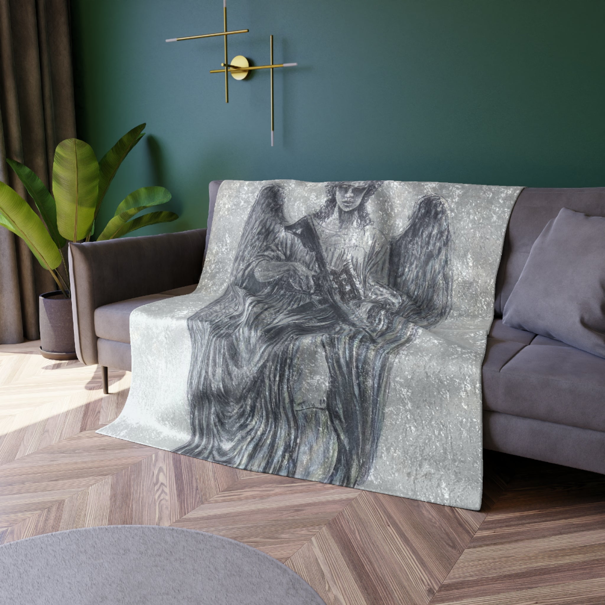 Crushed Velvet Angel Blanket — Gothic Statue Throw for Cozy Home Décor