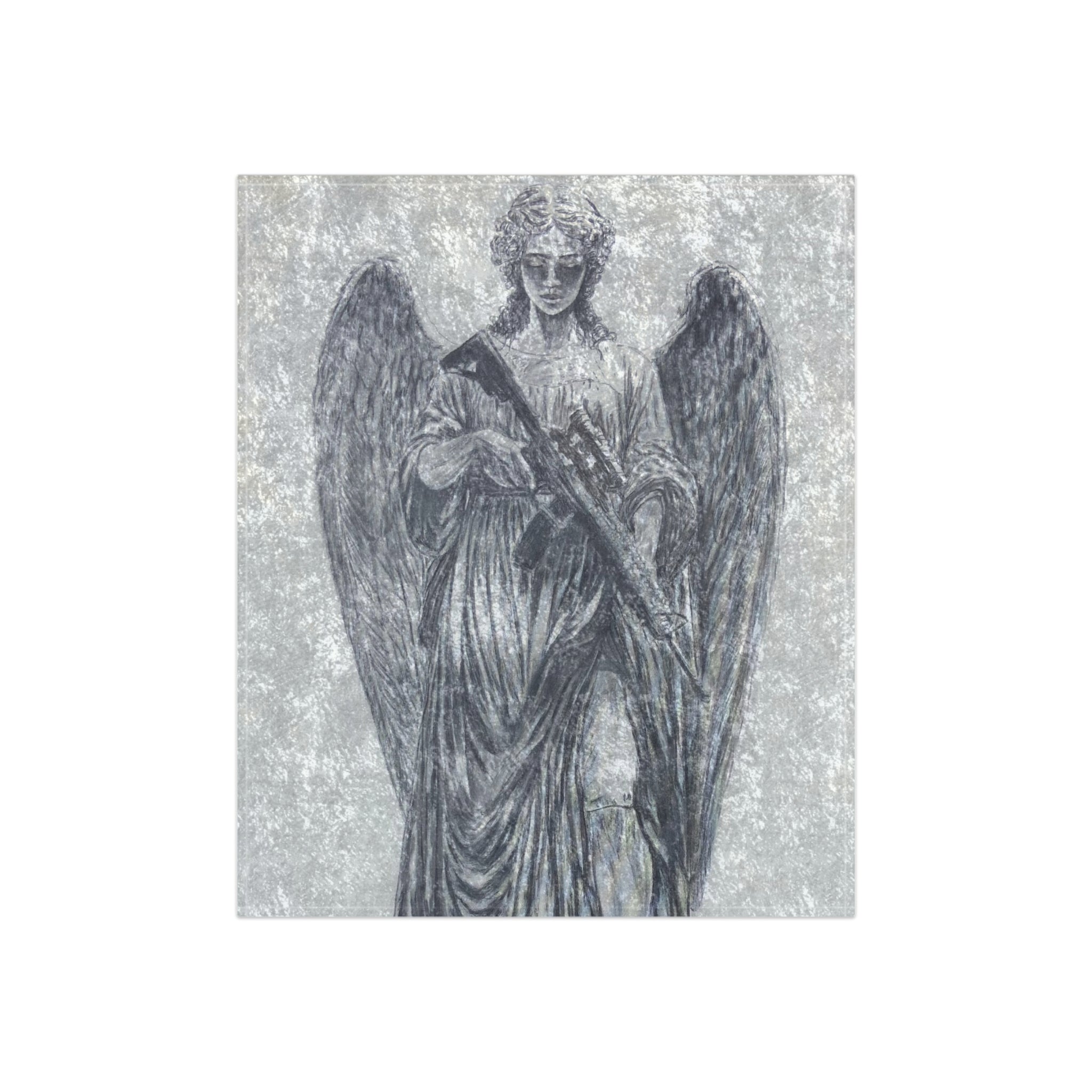 Crushed Velvet Angel Blanket — Gothic Statue Throw for Cozy Home Décor