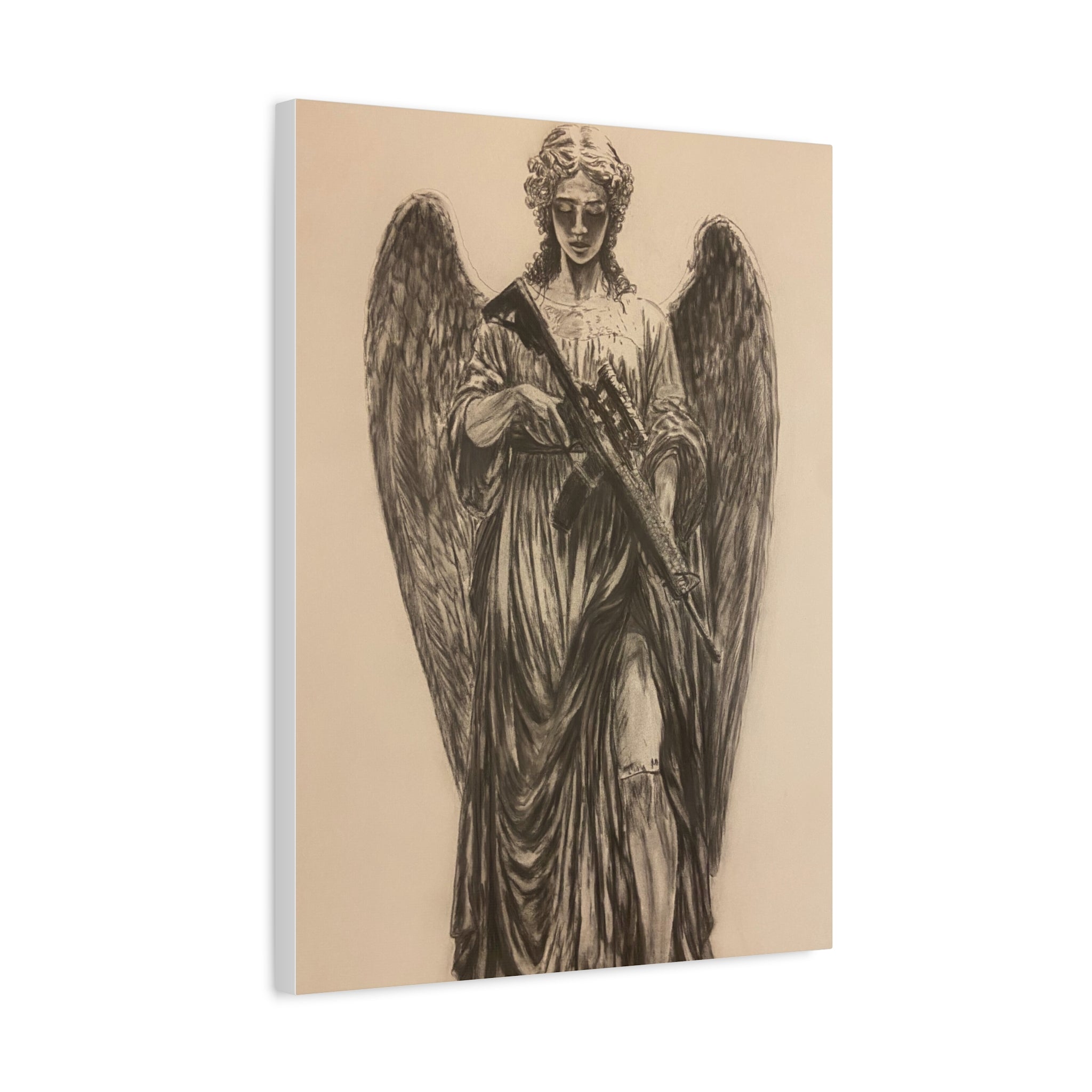Angel with Rifle Matte Canvas Wall Art — Stretched 1.25"
