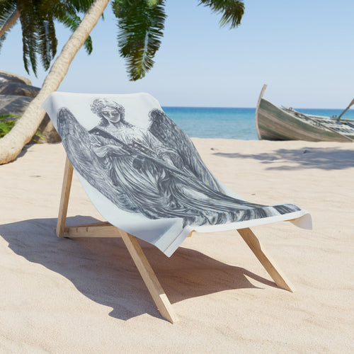 Angel Statue Beach Towel — Vintage Gothic Angel Illustration Beach Towel