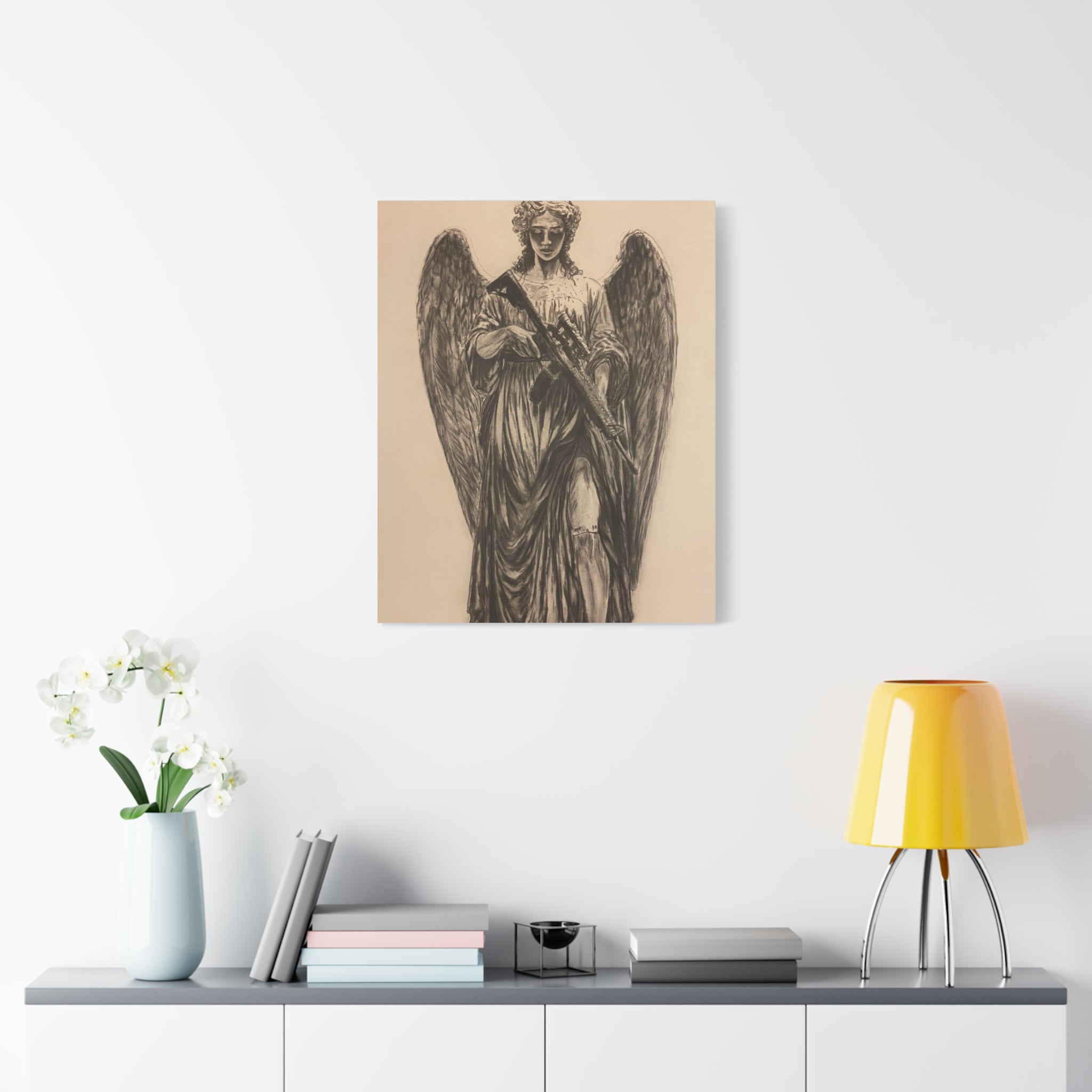Angel with Rifle Matte Canvas Wall Art — Stretched 1.25"