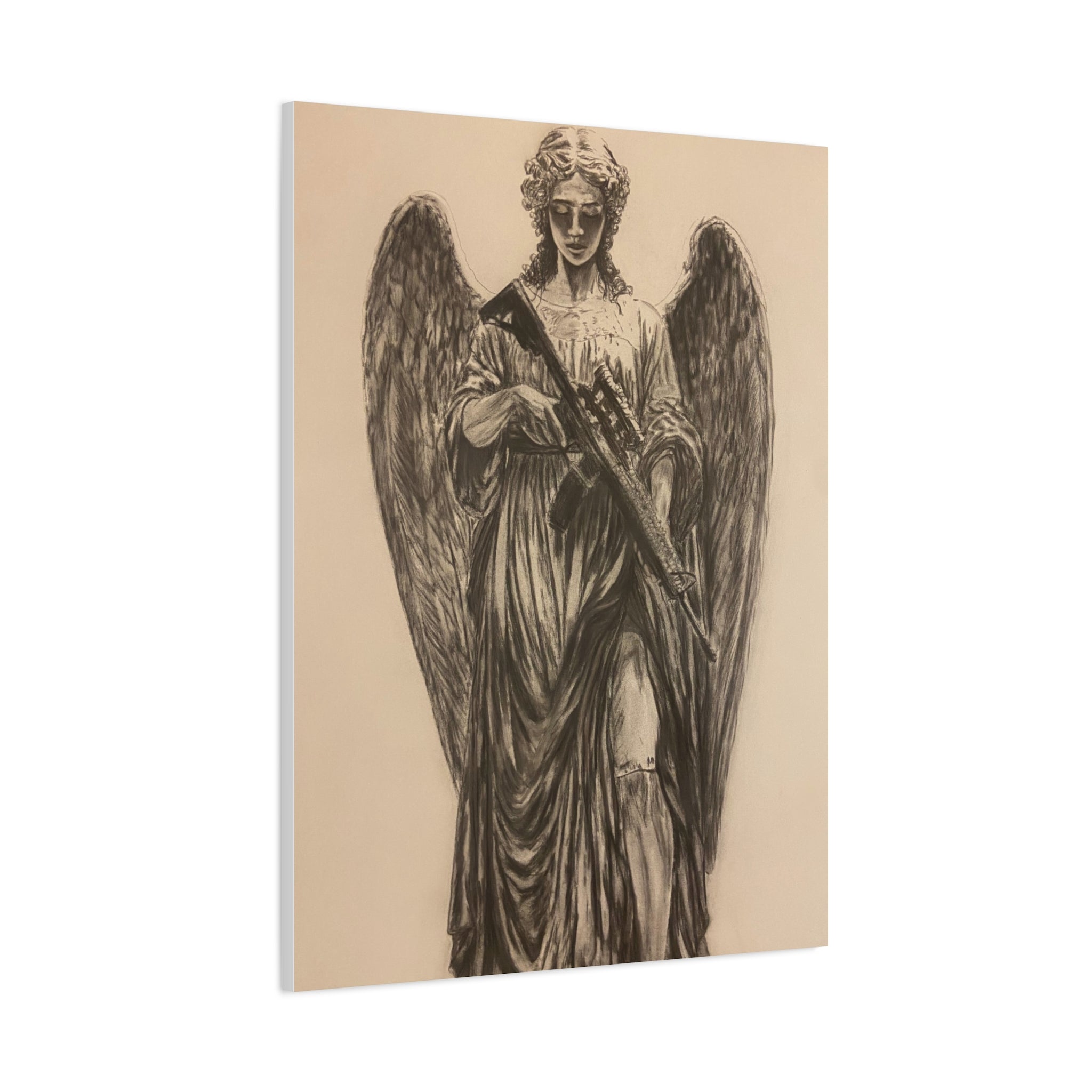 Angel with Rifle Matte Canvas Wall Art — Stretched 1.25"