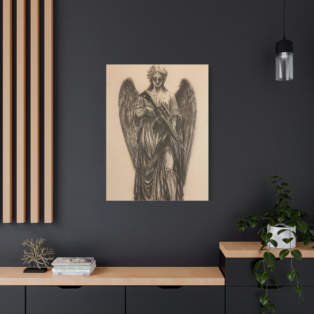 Angel with Rifle Matte Canvas Wall Art — Stretched 1.25"