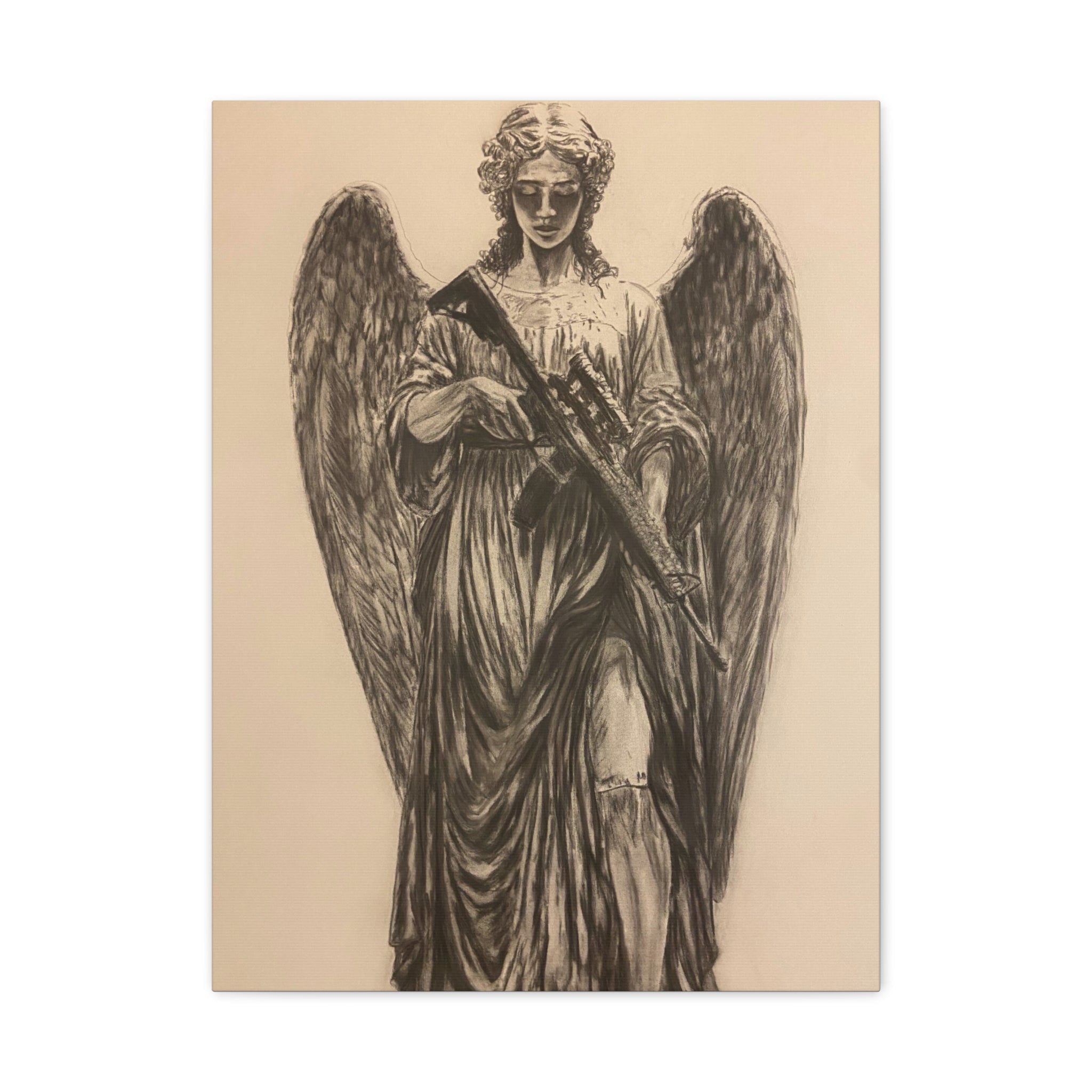 Angel with Rifle Matte Canvas Wall Art — Stretched 1.25"