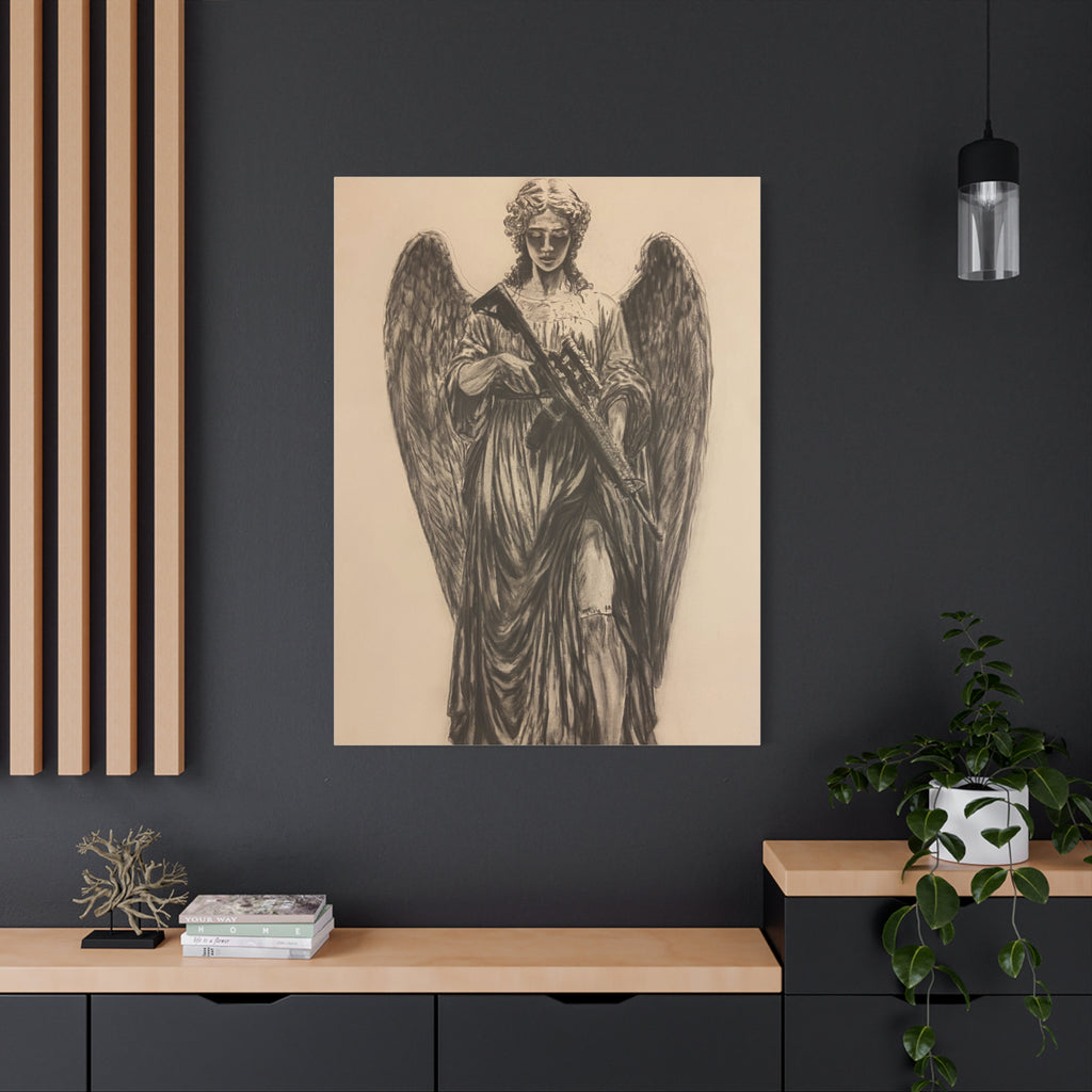 Angel with Rifle Matte Canvas Wall Art — Stretched 1.25"