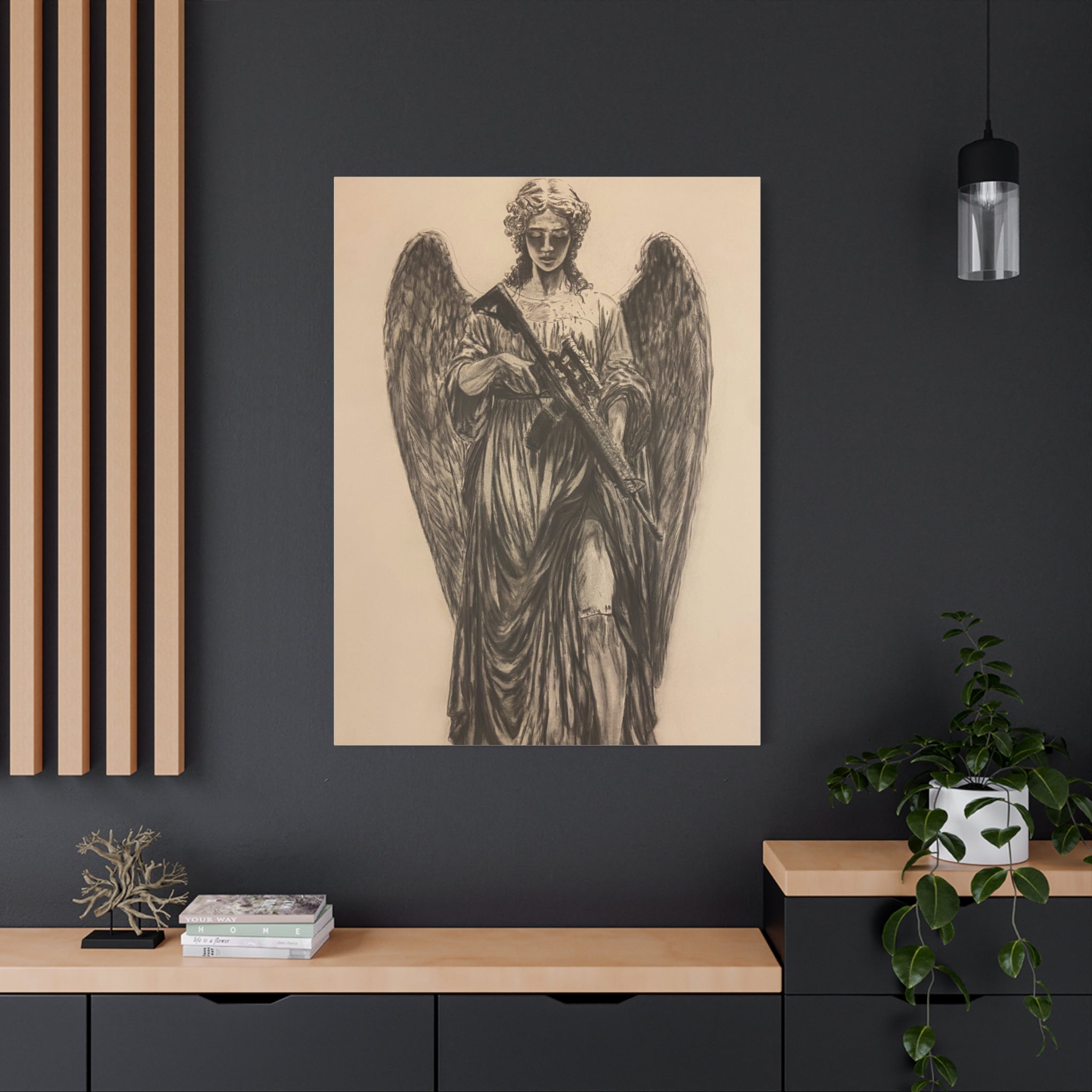 Angel with Rifle Matte Canvas Wall Art — Stretched 1.25"