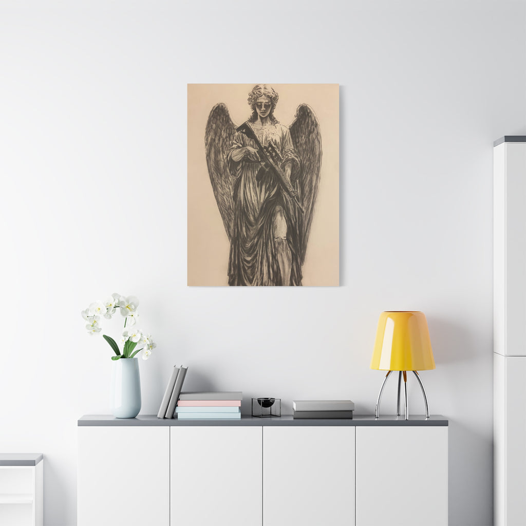 Angel with Rifle Matte Canvas Wall Art — Stretched 1.25"