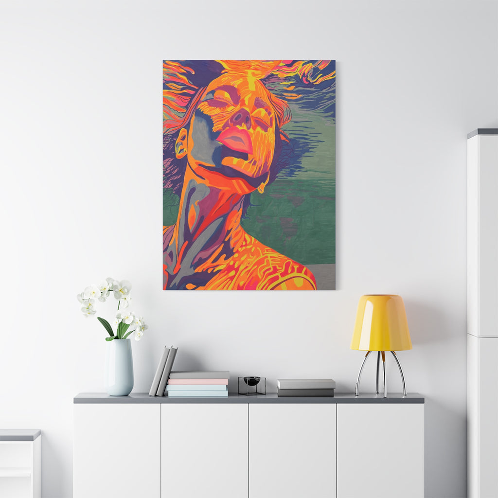 Vibrant Pop Art Woman Matte Stretched Canvas