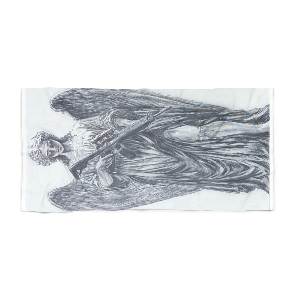 Angel Statue Beach Towel — Vintage Gothic Angel Illustration Beach Towel