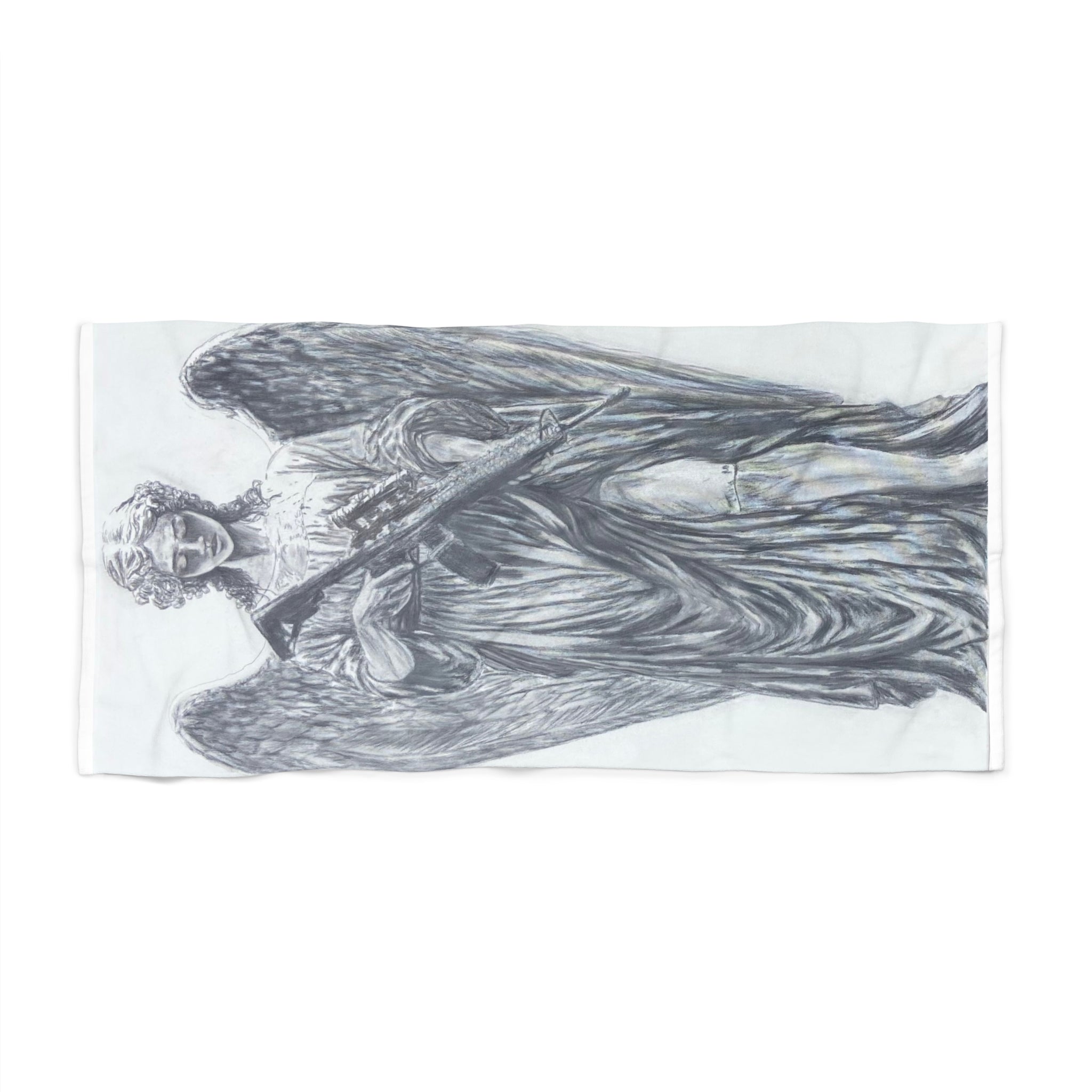 Angel Statue Beach Towel — Vintage Gothic Angel Illustration Beach Towel