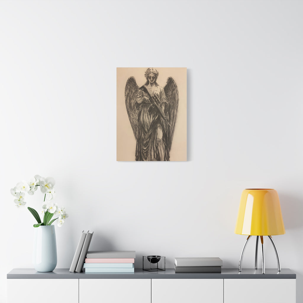 Angel with Rifle Matte Canvas Wall Art — Stretched 1.25"
