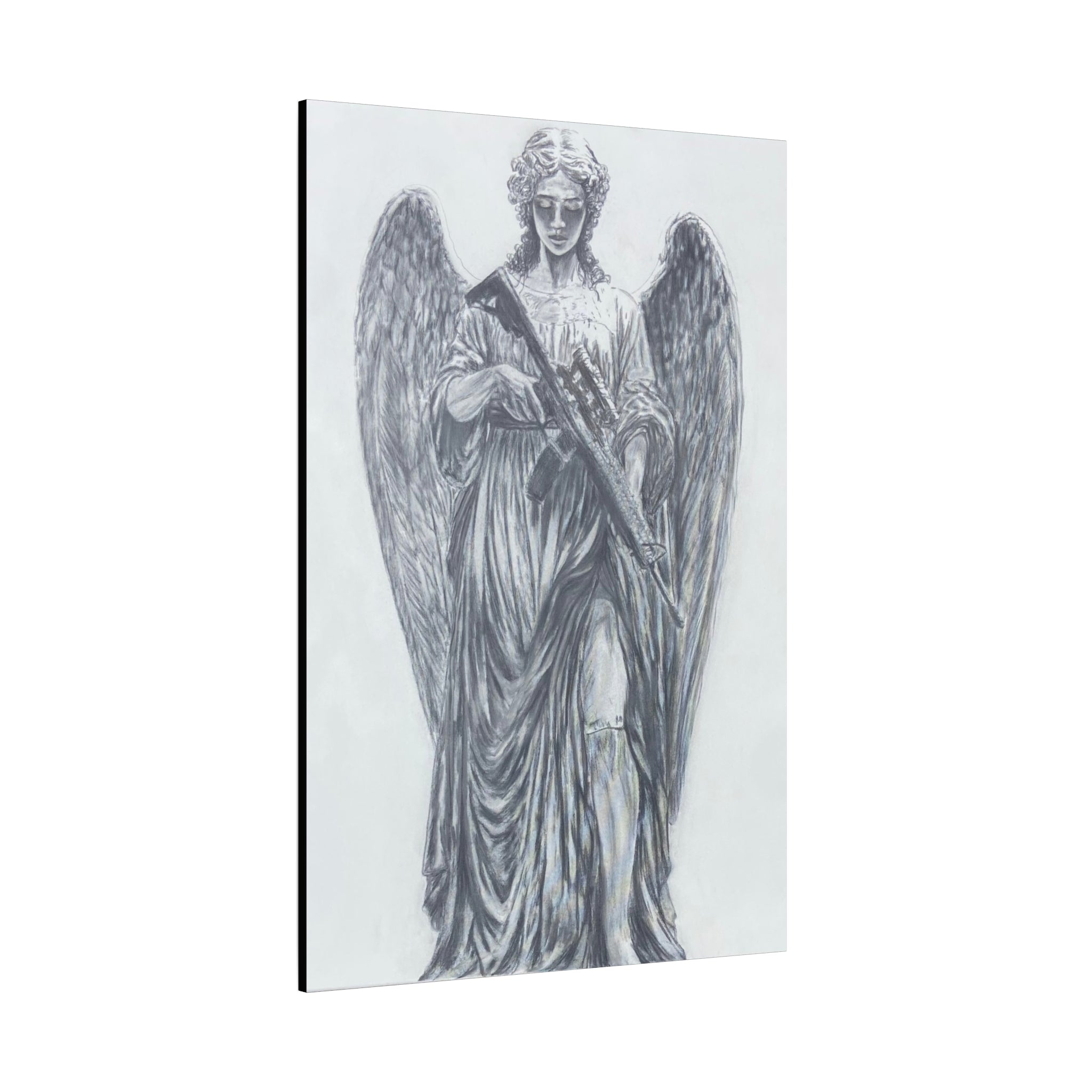 Angel Statue Matte Canvas Print — Guardian Winged Sculpture Wall Art