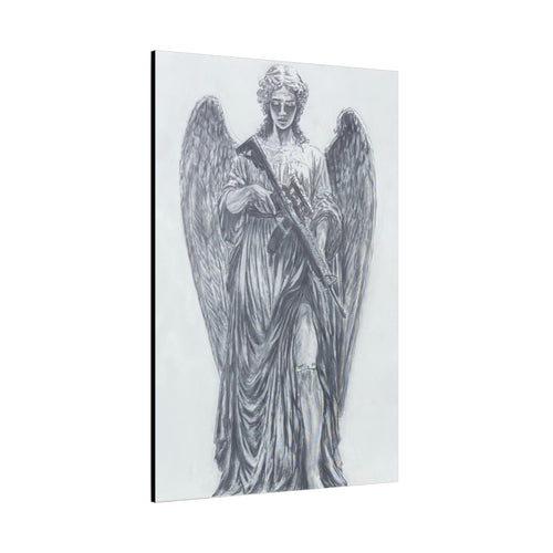 Angel Statue Matte Canvas Print — Guardian Winged Sculpture Wall Art