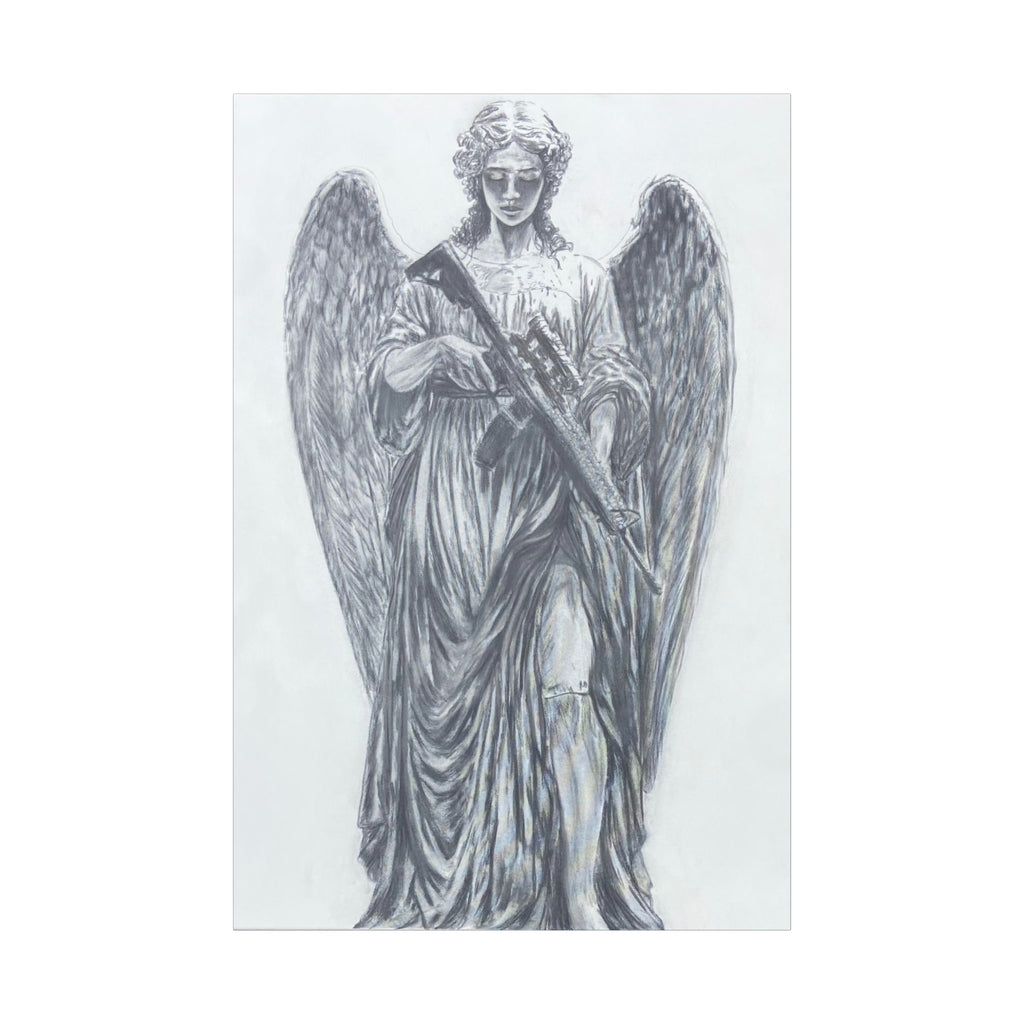Angel Statue Matte Canvas Print — Guardian Winged Sculpture Wall Art